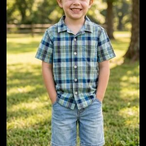 OshKosh B'gosh Plaid Button Down Shirt in Blue and Green